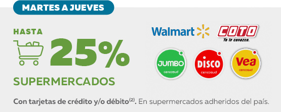 Beneficio: 25% de descuento en Supermercados Adheridos