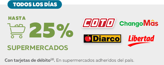 Beneficio: Hasta 30% de descuento en Supermercados Adheridos