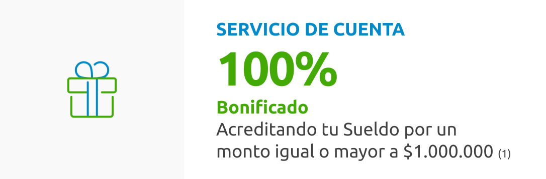 Beneficio: Servicios de cuenta 100% bonificado, acreditando tu Sueldo por un monto igual o mayor a $800.000